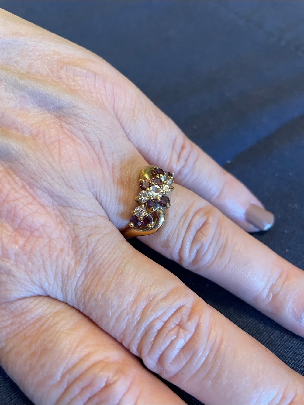 Vintage Premier Designs Garnet and Clear Stone Cluster Ring